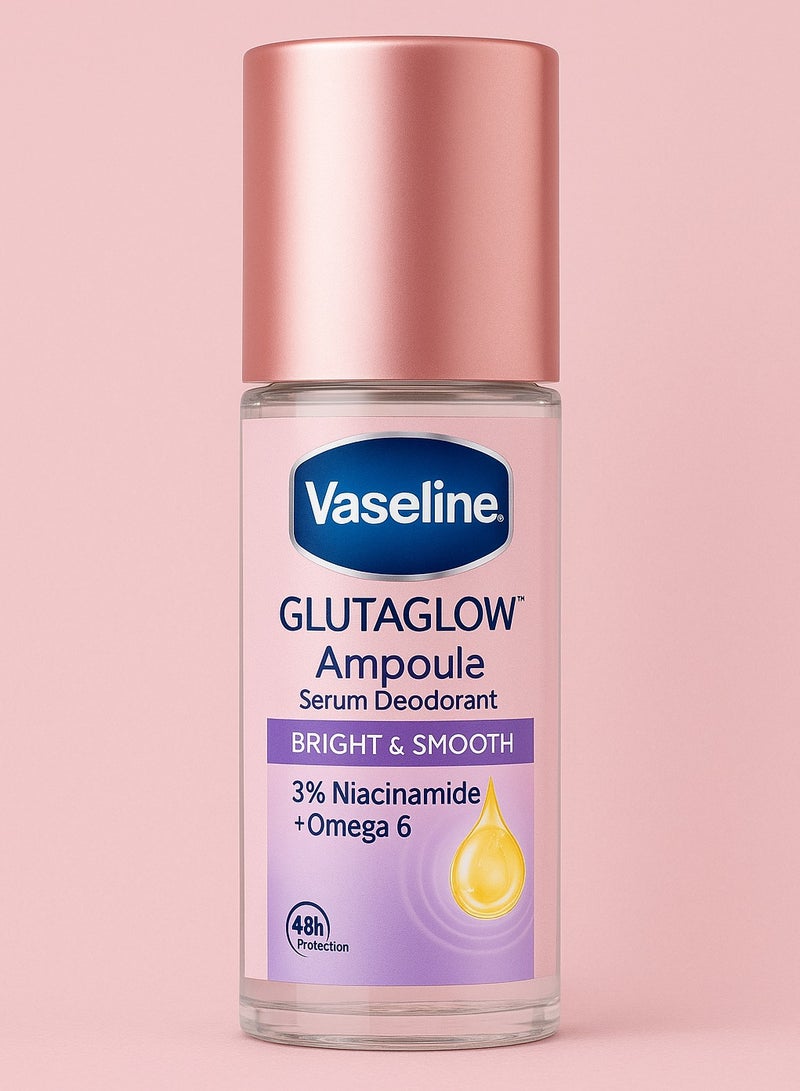 Vaseline GlutaGlow Bright & Smooth Roll-On Deodorant – Serum Formula with 3% Niacinamide + Omega 6, 48H Underarm Freshness, 45ml