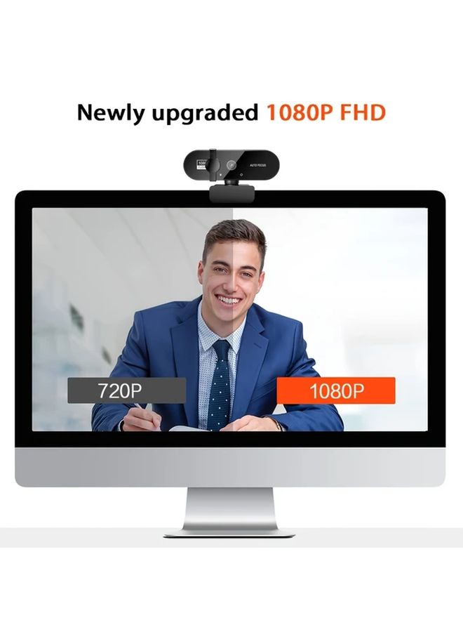 كاميرا ويب جياكولي بدقة 1080 بكسل عالية الوضوح كاملة مع ميكروفونات مزدوجة لإلغاء الضوضاء، قاعدة دوارة 360 درجة، توصيل USB وتشغيل فوري للمكالمات الفيديو. - Image 4