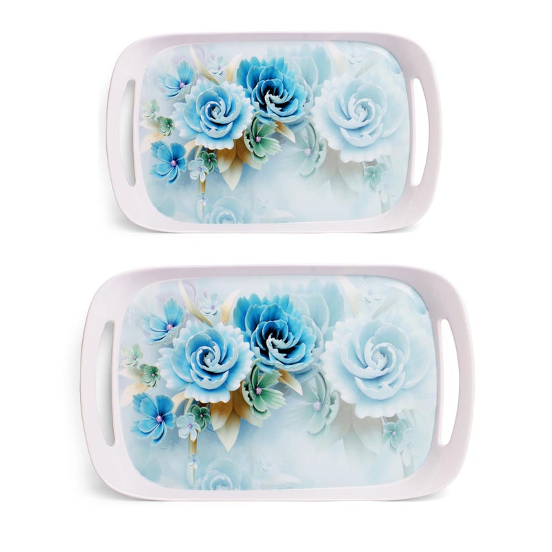 Home Pro Home-Pro - Melamine Serving Tray Set of 2 | 2 Different Sizes | Blue Floral Design | Ideal for Serving Snacks/Tea/Coffee | Tray Medium & Large Sizes - Image 1