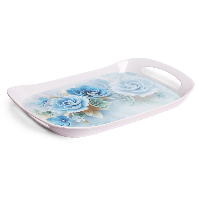 Home Pro Home-Pro - Melamine Serving Tray Set of 2 | 2 Different Sizes | Blue Floral Design | Ideal for Serving Snacks/Tea/Coffee | Tray Medium & Large Sizes - Image 2