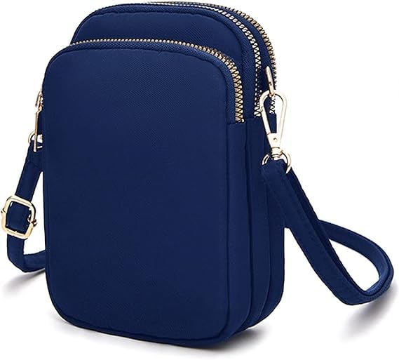 ketmart Nylon Ladies Mobile Phone Bags Purse Mini 3 Layers Zipper Shoulder Wallet Bag with Adjustable Strap(Color_Blue) - Image 2