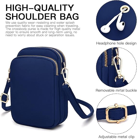 ketmart Nylon Ladies Mobile Phone Bags Purse Mini 3 Layers Zipper Shoulder Wallet Bag with Adjustable Strap(Color_Blue) - Image 5