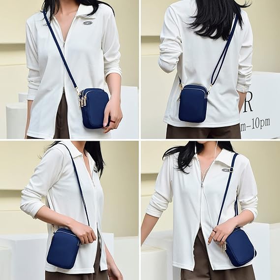 ketmart Nylon Ladies Mobile Phone Bags Purse Mini 3 Layers Zipper Shoulder Wallet Bag with Adjustable Strap(Color_Blue) - Image 3