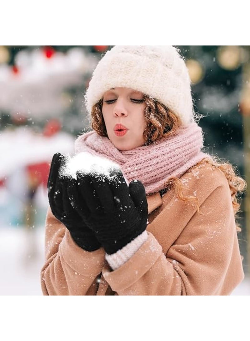 Luckam Winter Gloves, Warm Fleece Lined Knit Gloves, Touchscreen Cold Weather Glove with Non-Slip Grip, Thermal Insulated Handwear for Women, Skiing, Running, Outdoor Activities, Stretch Fabric (Black) - Image 2