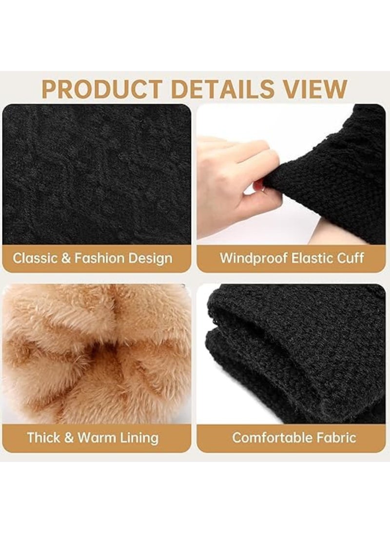 Luckam Winter Gloves, Warm Fleece Lined Knit Gloves, Touchscreen Cold Weather Glove with Non-Slip Grip, Thermal Insulated Handwear for Women, Skiing, Running, Outdoor Activities, Stretch Fabric (Black) - Image 4
