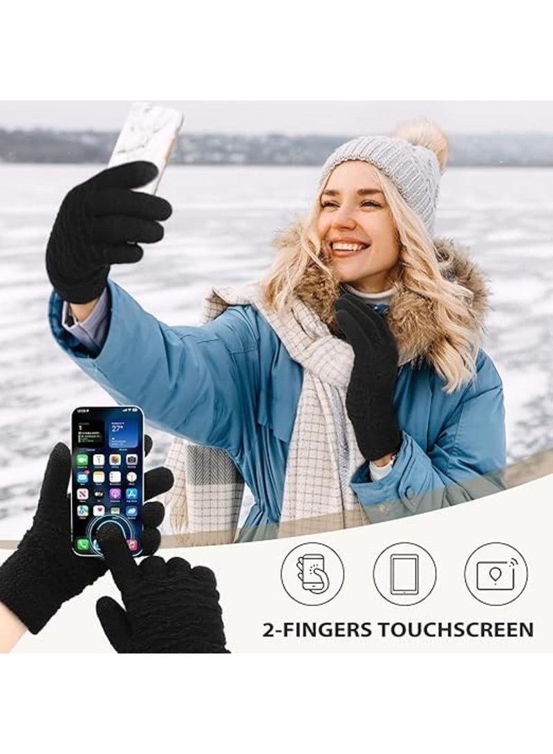 Luckam Winter Gloves, Warm Fleece Lined Knit Gloves, Touchscreen Cold Weather Glove with Non-Slip Grip, Thermal Insulated Handwear for Women, Skiing, Running, Outdoor Activities, Stretch Fabric (Black) - Image 3