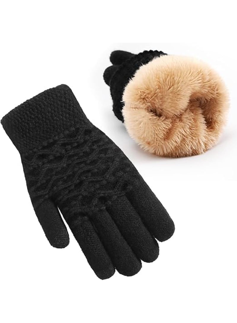 Luckam Winter Gloves, Warm Fleece Lined Knit Gloves, Touchscreen Cold Weather Glove with Non-Slip Grip, Thermal Insulated Handwear for Women, Skiing, Running, Outdoor Activities, Stretch Fabric (Black) - Image 1