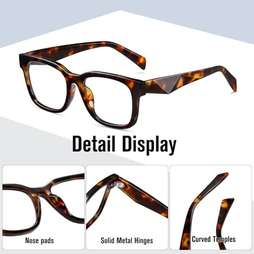 kimorn Blue Light Blocking Glasses,Anti Eyestrain & UV Protection,Square Frame Glasses for Women and Men (Tortoiseshell) - Image 5