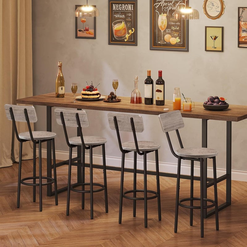 HOOBRO Bar Stools,Set of 2 Bar Stools with Footrest and Back,25.2" Bar Chairs for Kitchen Island, Dining Room,Counter Height Bar Stools, Easy to Assemble, Greige and Black EBG32BY01G1 - Image 5