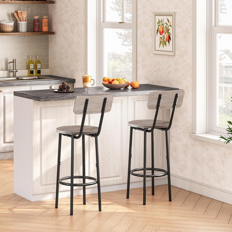 HOOBRO Bar Stools,Set of 2 Bar Stools with Footrest and Back,25.2" Bar Chairs for Kitchen Island, Dining Room,Counter Height Bar Stools, Easy to Assemble, Greige and Black EBG32BY01G1 - Image 2