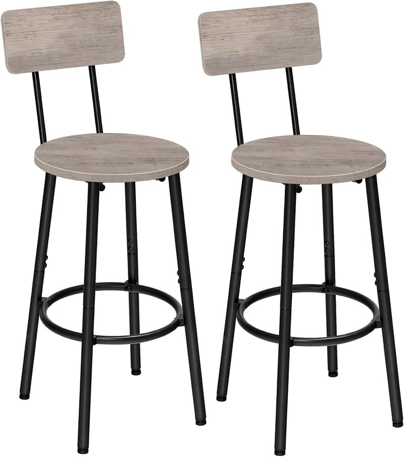 HOOBRO Bar Stools,Set of 2 Bar Stools with Footrest and Back,25.2" Bar Chairs for Kitchen Island, Dining Room,Counter Height Bar Stools, Easy to Assemble, Greige and Black EBG32BY01G1 - Image 1