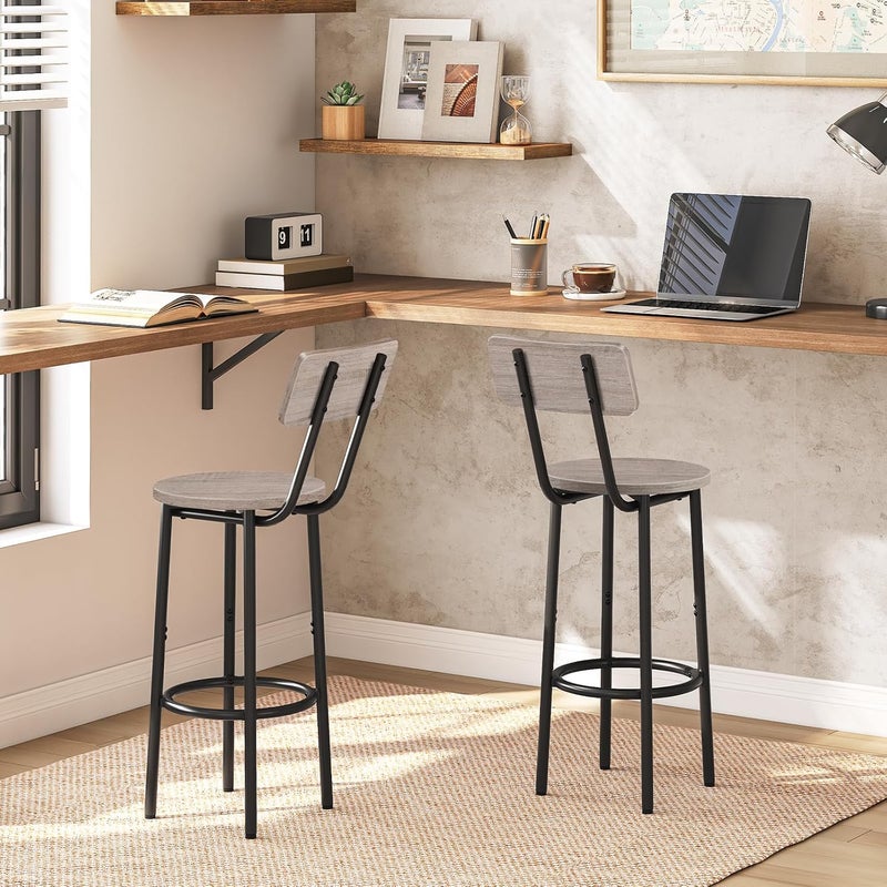 HOOBRO Bar Stools,Set of 2 Bar Stools with Footrest and Back,25.2" Bar Chairs for Kitchen Island, Dining Room,Counter Height Bar Stools, Easy to Assemble, Greige and Black EBG32BY01G1 - Image 4
