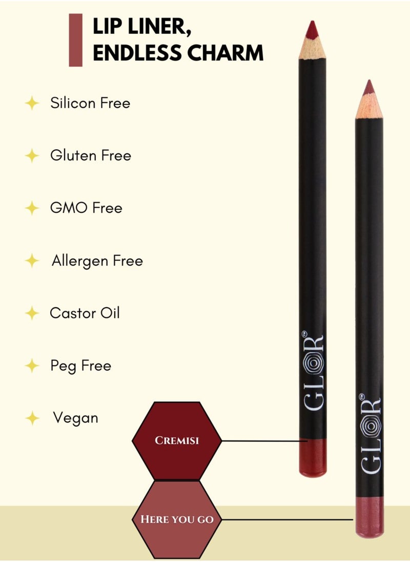 GLOR Glor Endless Charm Lipstick– Intense Long-Lasting Color, Luxurious Moisture, Ultra-Creamy Formula for Beautiful Lips-Affogato + Raspberry Range  and Glor Endless Charm Ultimate Precision Lip Liner  –Vegan, Allergen-Free, Long-Lasting Lip Definition- Cremisi + Here you Go  - Image 2