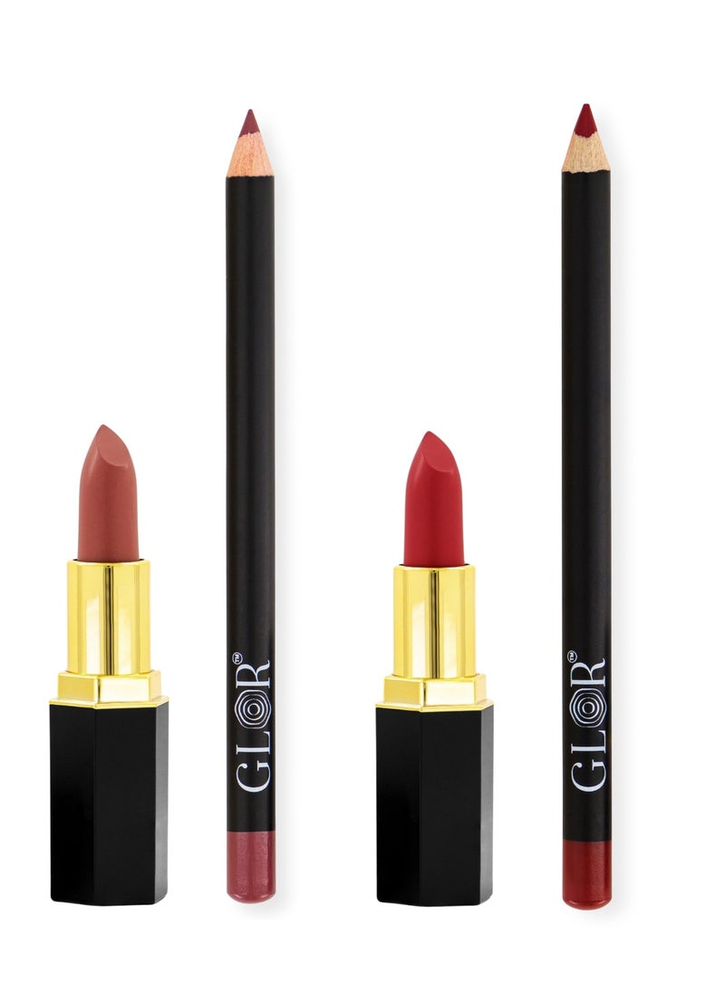 GLOR Glor Endless Charm Lipstick– Intense Long-Lasting Color, Luxurious Moisture, Ultra-Creamy Formula for Beautiful Lips-Affogato + Raspberry Range  and Glor Endless Charm Ultimate Precision Lip Liner  –Vegan, Allergen-Free, Long-Lasting Lip Definition- Cremisi + Here you Go  - Image 1