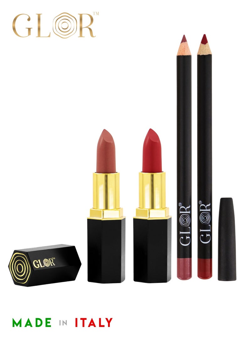 غلور  أحمر شفاه غلور إندليس تشارم - لون كثيف يدوم طويلاً، رطوبة فاخرة، تركيبة كريمية للغاية لشفاه جميلة - أفوغاتو + مجموعة توت العليق، قلم تحديد الشفاه غلور إندليس تشارم ألتيميت بريسيجن - نباتي، خالي من مسببات الحساسية، تحديد الشفاه طويل الأمد - كريميسي + هنا اذهب أنت - Image 1