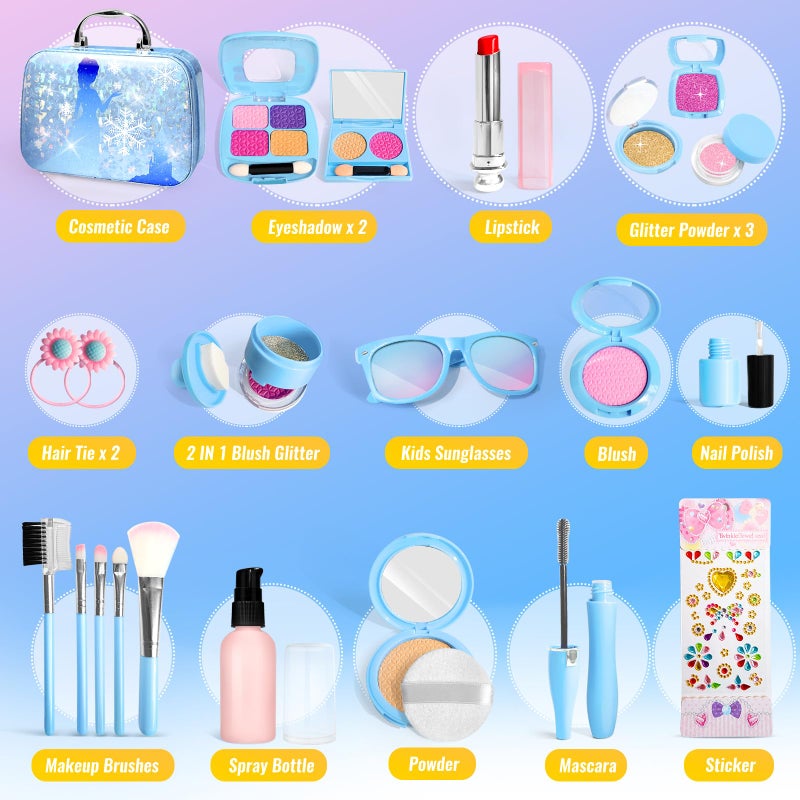 INNOCHEER Pretend Makeup for Toddlers, Fake Play Makeup for Little Girls, Frozen Toy Makeup Set for Girls, Birthday Christmas Princess Gifts Toddler Girl Toys Age 3 4 5 6 7 8 (Not Real Makeup) - Image 5