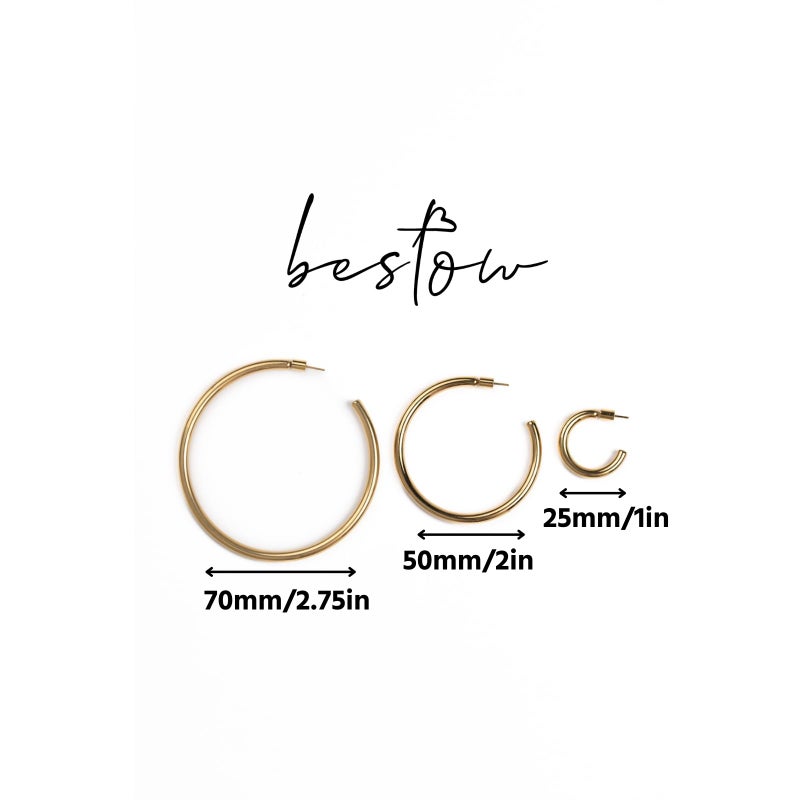 BESTOW أقراط هووب مصممة من BESTOW من الذهب والفضة للنساء: مطلية بالذهب عيار 18 قيراط، مضادة للحساسية، مقاومة للماء، غير قابلة للتأكسد بثلاثة أحجام: 1 بوصة، 2 بوصة، 2.75 بوصة [ذهب، 2.75 بوصة] - Image 5
