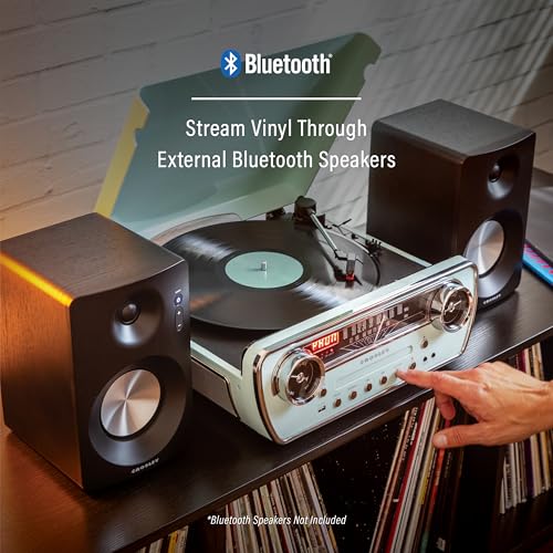 Crosley CR6047A-AB Powel 7-in-1 Bluetooth in/Out Vinyl Record Player with AM/FM Radio, CD Player, and Aux-in, Aqua Blue - Image 4
