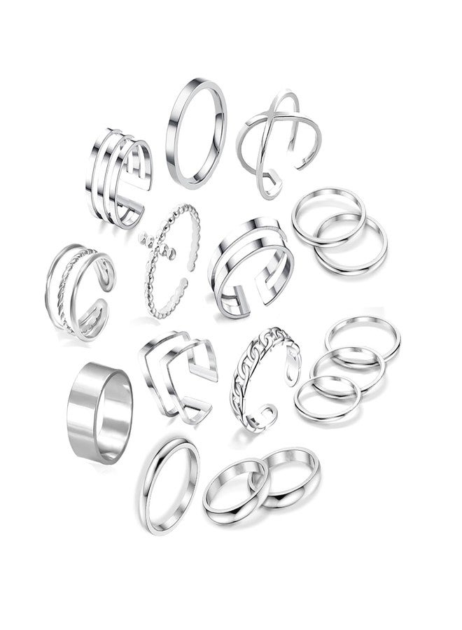 yfstyle Stainless Steel Silver Knuckle Rings for WomenAdjustable Knuckle Stackable Rings Midi Ring Set for Women-17pcs - Image 1