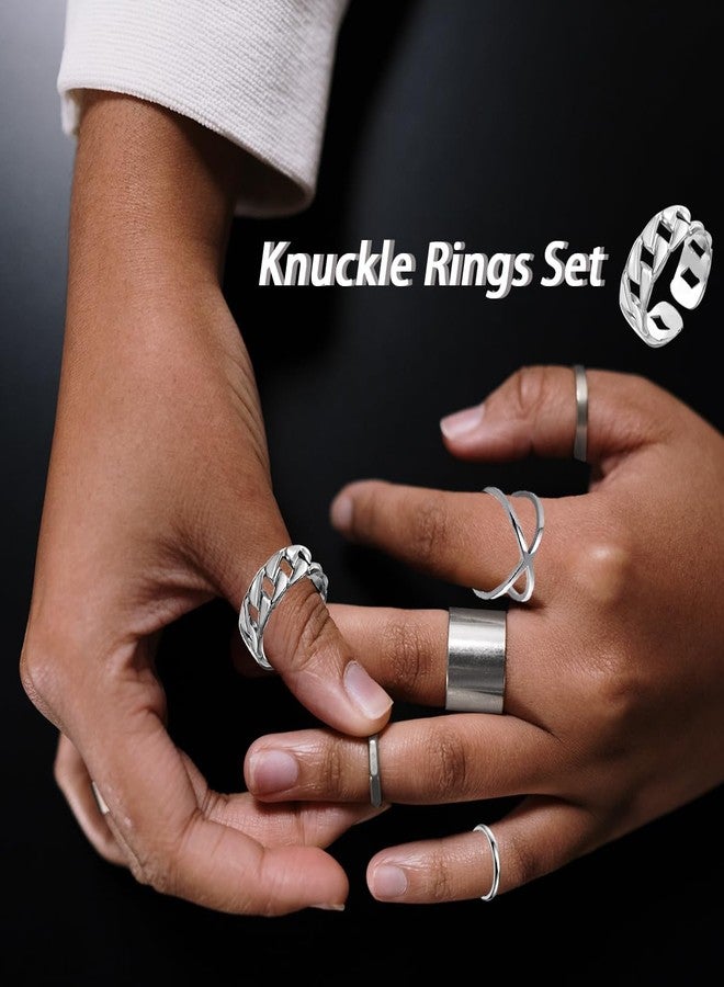 yfstyle Stainless Steel Silver Knuckle Rings for WomenAdjustable Knuckle Stackable Rings Midi Ring Set for Women-17pcs - Image 2