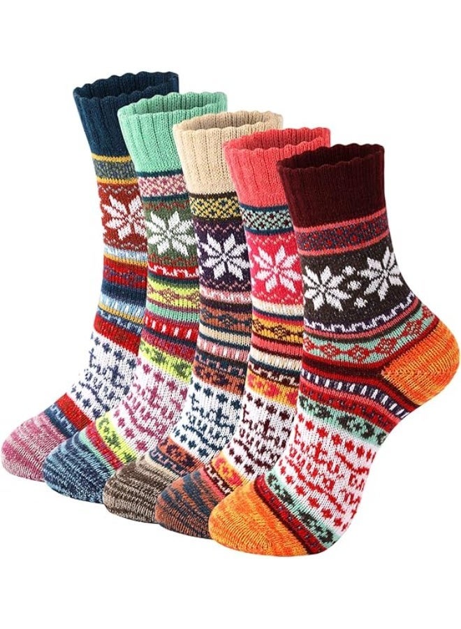 HZYH 5 Pairs Wool Socks, Vintage Winter Warm Wool Socks for Women, Soft Cozy Socks, Thick Knit Boots Socks Gifts for Women Men - Image 1