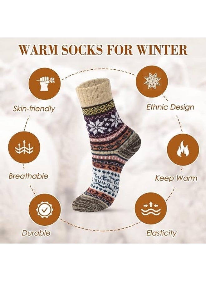 HZYH 5 Pairs Wool Socks, Vintage Winter Warm Wool Socks for Women, Soft Cozy Socks, Thick Knit Boots Socks Gifts for Women Men - Image 2