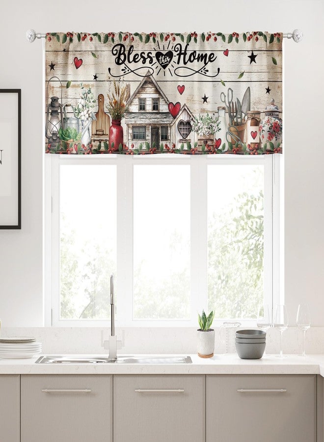 ريديكور ستائر ريفية من رييديكور، بتصميم ريفي عتيق، مصنوعة من الخشب، بنمط منزل خشبي، مزينة بقلب أحمر، مع جيب للعمود، مناسبة لغرف النوم والمعيشة. قماش مكون من لوحتين، مقاس 52 بوصة عرض × 18 بوصة ارتفاع. - Image 3