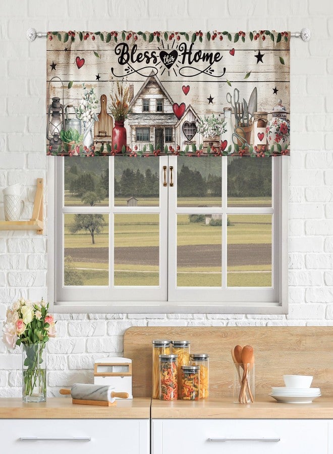 ريديكور ستائر ريفية من رييديكور، بتصميم ريفي عتيق، مصنوعة من الخشب، بنمط منزل خشبي، مزينة بقلب أحمر، مع جيب للعمود، مناسبة لغرف النوم والمعيشة. قماش مكون من لوحتين، مقاس 52 بوصة عرض × 18 بوصة ارتفاع. - Image 2