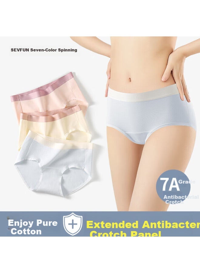 Sevfun Seven Color Spinning Women's Cotton Mid-waist Antibacterial Breathable Comfort 3-pack Mixed Color Style Triangle Underwear - Image 1