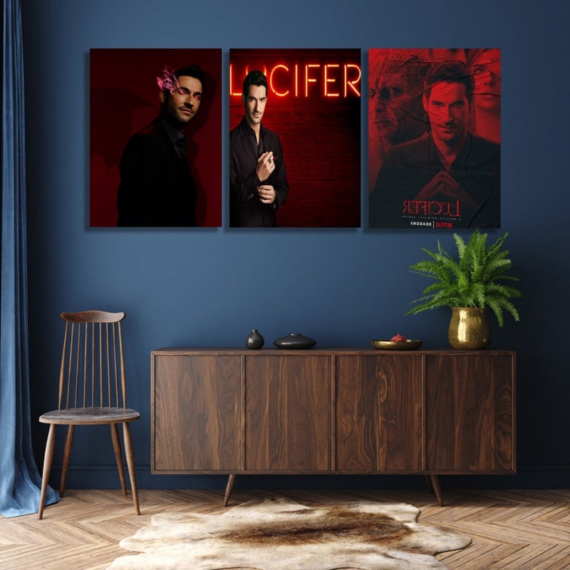 ماركتنا ثلاث لوحات قماشية بتصميم مسلسل LUCIFER مع برواز مجوف مقاس (120×60) ثلاث قطع - Image 1