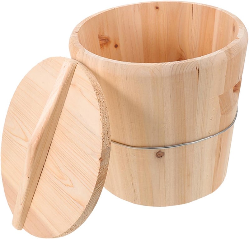 Wooden Hot Towel Bucket with Lid, 25x25x25cm Heated Towel Steamer Barrel for Spa, Sauna, and Home Bathroom Relaxation - Image 1