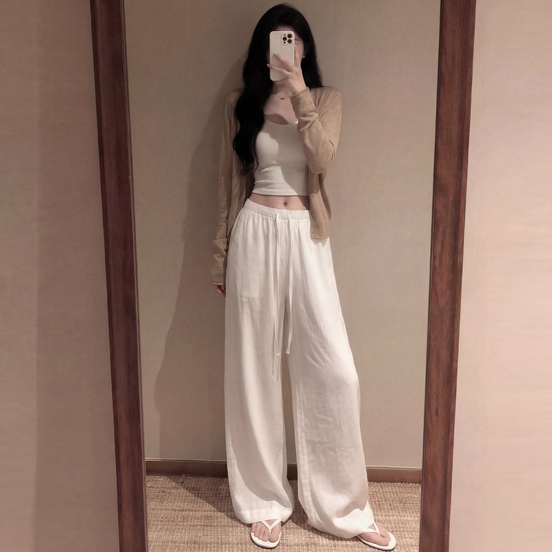 Women's Linen Straight Leg Pants - High Waist Loose Fit - Image 2