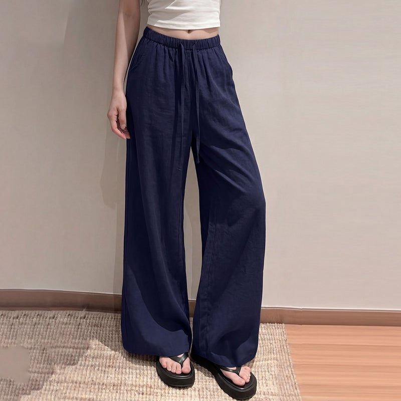 Women's Linen Straight Leg Pants - High Waist Loose Fit - Image 1