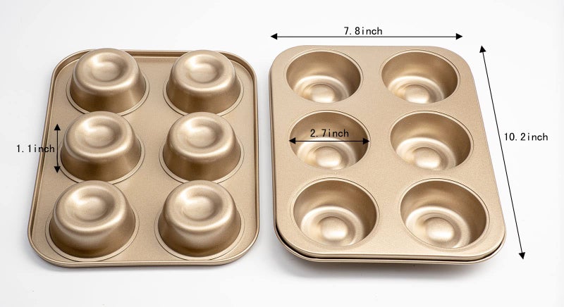Yomvzake Brownie Bowl Pan 2 Pack, 6 Cavity Mini Round Cake Mold 3 Inch, Shortcake Tea Cookie Shot Mold for Baking - Gold - Image 5