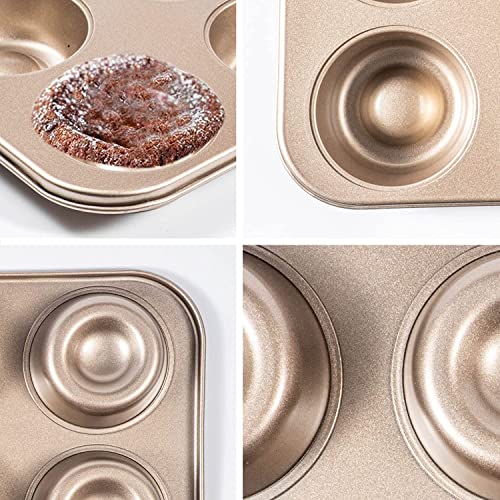 Yomvzake Brownie Bowl Pan 2 Pack, 6 Cavity Mini Round Cake Mold 3 Inch, Shortcake Tea Cookie Shot Mold for Baking - Gold - Image 2