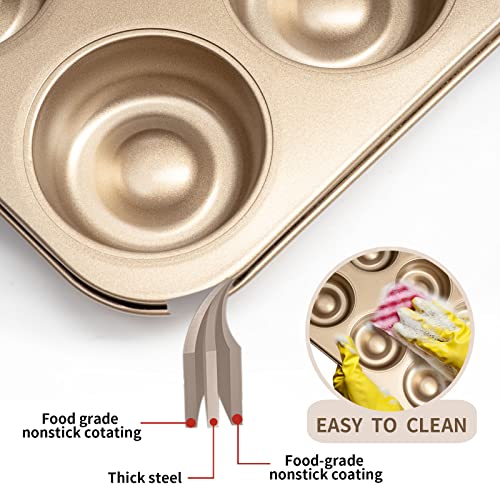 Yomvzake Brownie Bowl Pan 2 Pack, 6 Cavity Mini Round Cake Mold 3 Inch, Shortcake Tea Cookie Shot Mold for Baking - Gold - Image 3