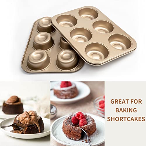 Yomvzake Brownie Bowl Pan 2 Pack, 6 Cavity Mini Round Cake Mold 3 Inch, Shortcake Tea Cookie Shot Mold for Baking - Gold - Image 4