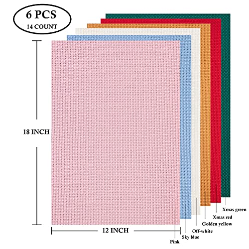 CANFOISON 6 Pieces Aida Cloth 14 Count, Cross Stitch Fabric 6 Colors, 12 inch by 18 inch - Image 2