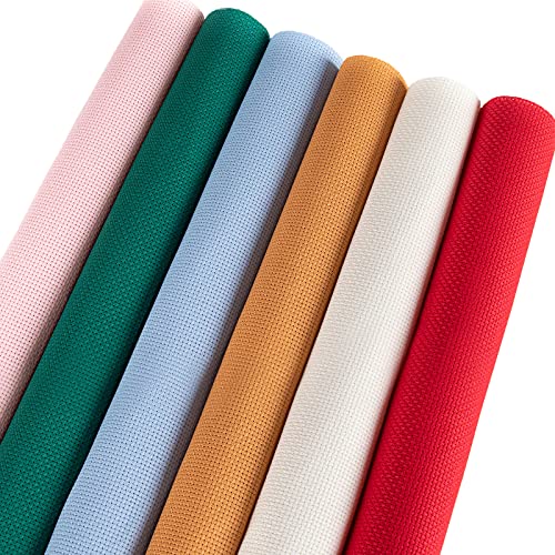 CANFOISON 6 Pieces Aida Cloth 14 Count, Cross Stitch Fabric 6 Colors, 12 inch by 18 inch - Image 1