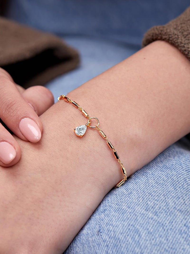MINUTIAE Gold-Plated Crystals Link Bracelet For Womens and Girls_MNT0376PD_G - Image 2