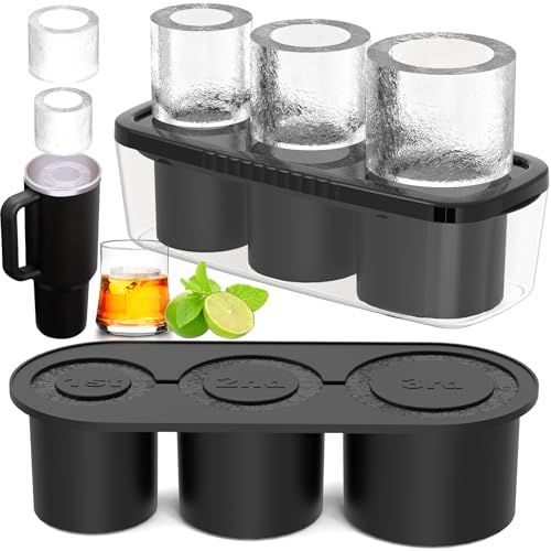 Ukulork Ice Cube Tray for Tumbler Cup 30Oz-40Oz, 3 Pcs Silicone Cylinder Ice Mold with Lid and Bin for Freezer, Easy Fill and Release Ice Maker for Whiskey, Cocktail BPA-Free - Image 1