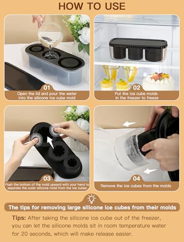 Ukulork Ice Cube Tray for Tumbler Cup 30Oz-40Oz, 3 Pcs Silicone Cylinder Ice Mold with Lid and Bin for Freezer, Easy Fill and Release Ice Maker for Whiskey, Cocktail BPA-Free - Image 4