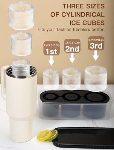 Ukulork Ice Cube Tray for Tumbler Cup 30Oz-40Oz, 3 Pcs Silicone Cylinder Ice Mold with Lid and Bin for Freezer, Easy Fill and Release Ice Maker for Whiskey, Cocktail BPA-Free - Image 2