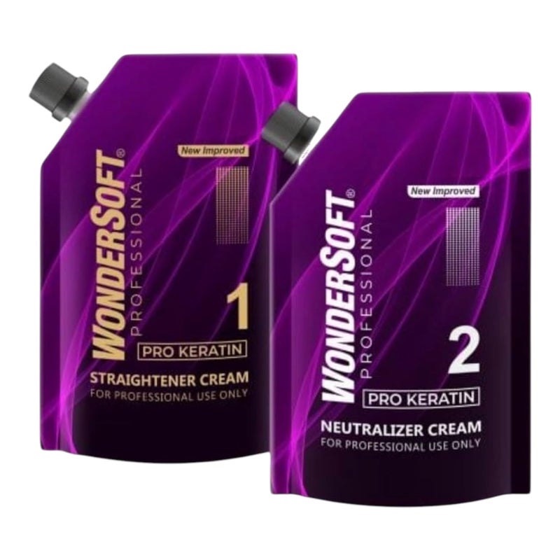 WONDERSOFT مجموعة Wondersoft Pro لعلاج فرد الشعر بالكيراتين - كريم فرد احترافي وكريم محايد - علاج من خطوتين - Image 1