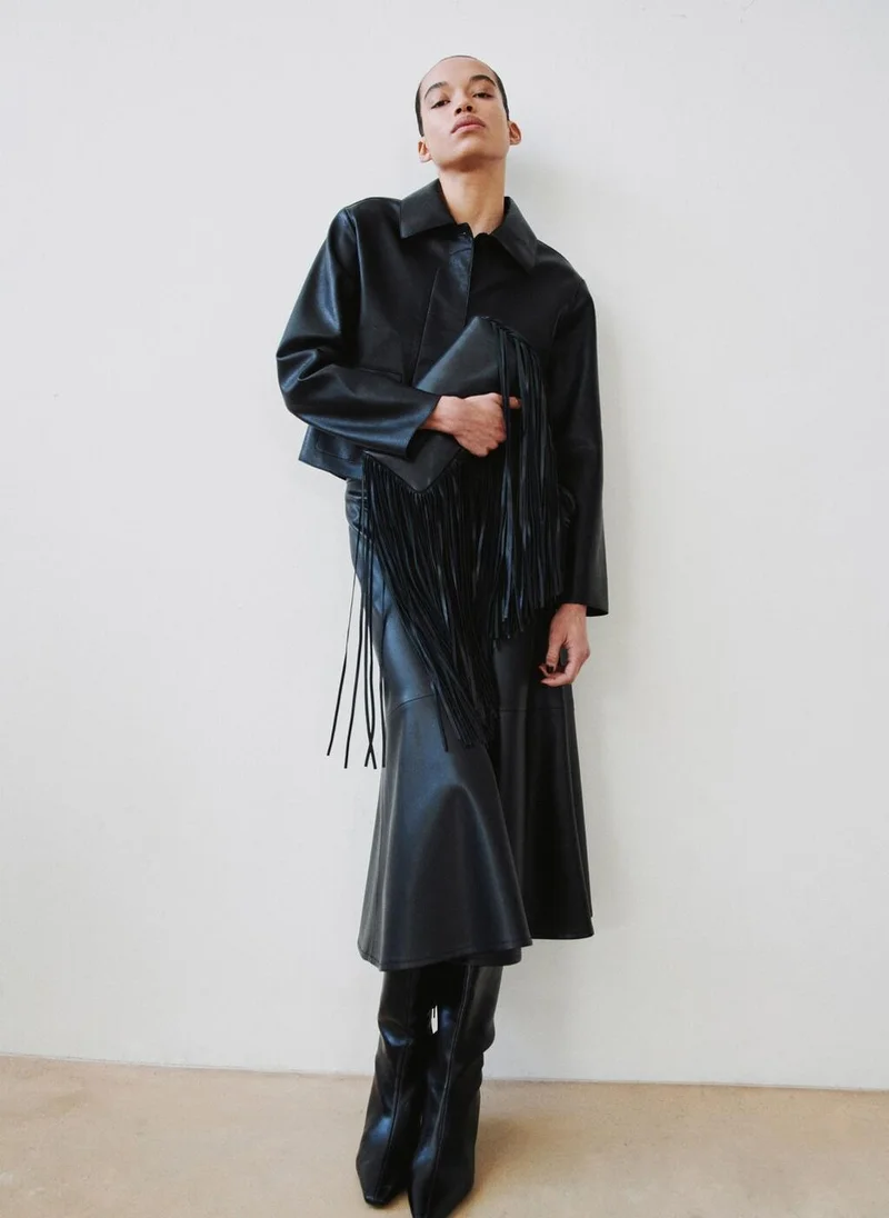 مانجو جاكيت جلد صناعي بجيوب