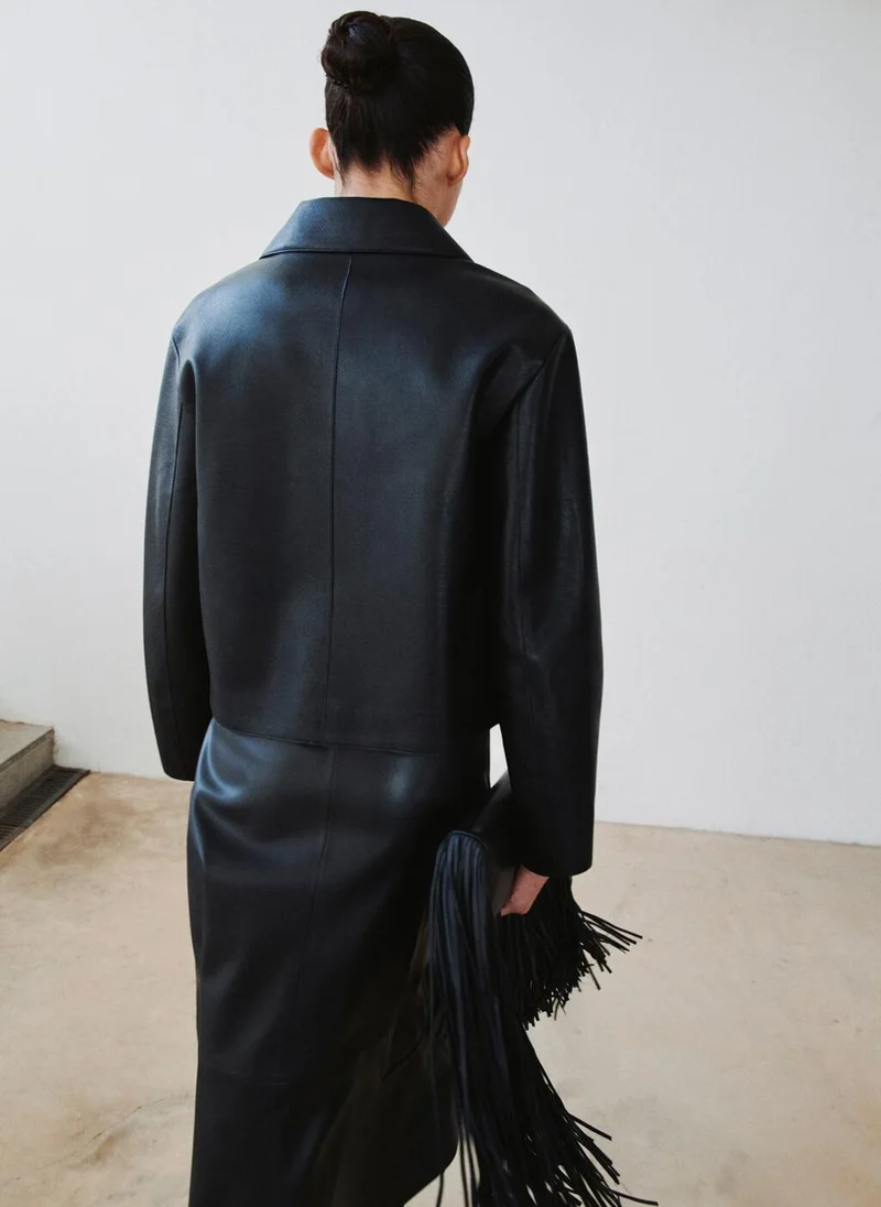 مانجو جاكيت جلد صناعي بجيوب