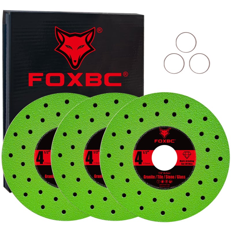 FOXBC 4-1/2 inch Tile Cutter Diamond Saw Blades for Angle Grinder, Multi-Purpose Cut-Off & Grinding Disc for Porcelain, Glass, Ceramic, Marble, Stone, 7/8" Arbor - 3 Pack - Image 1