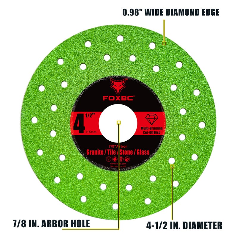 FOXBC 4-1/2 inch Tile Cutter Diamond Saw Blades for Angle Grinder, Multi-Purpose Cut-Off & Grinding Disc for Porcelain, Glass, Ceramic, Marble, Stone, 7/8" Arbor - 3 Pack - Image 4