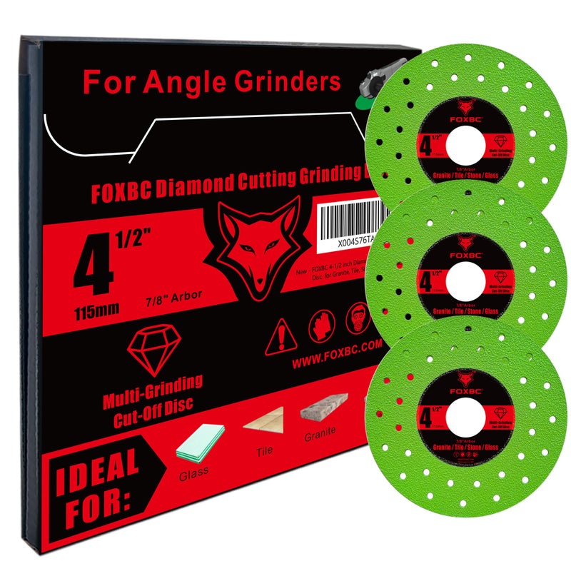 FOXBC 4-1/2 inch Tile Cutter Diamond Saw Blades for Angle Grinder, Multi-Purpose Cut-Off & Grinding Disc for Porcelain, Glass, Ceramic, Marble, Stone, 7/8" Arbor - 3 Pack - Image 5
