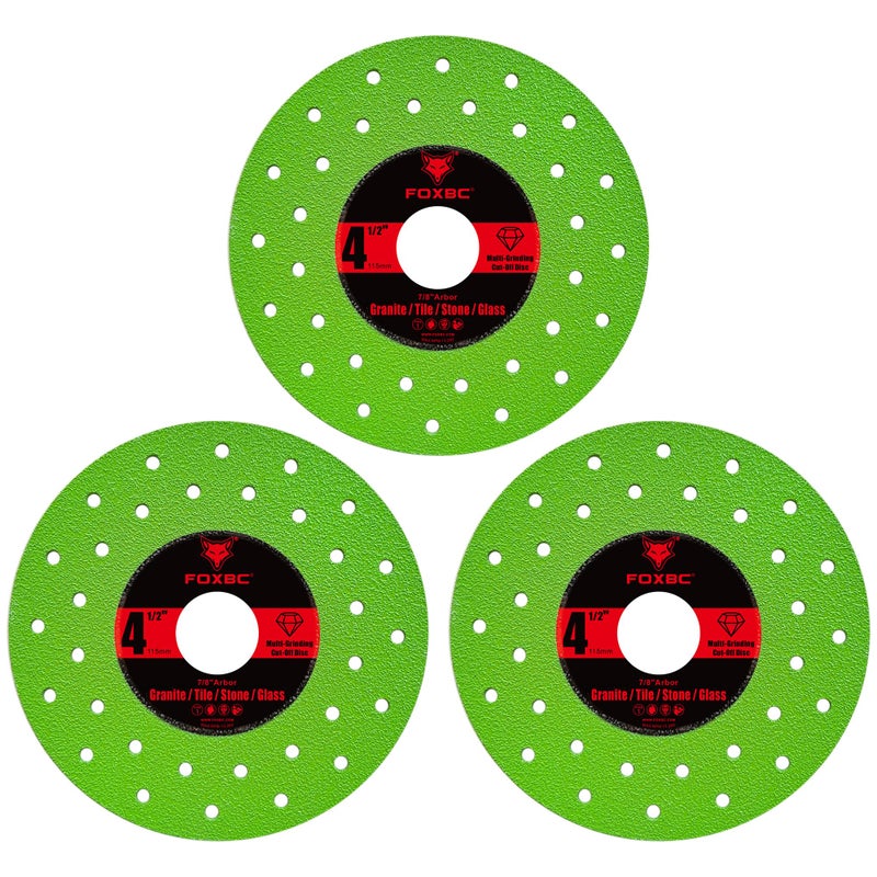 FOXBC 4-1/2 inch Tile Cutter Diamond Saw Blades for Angle Grinder, Multi-Purpose Cut-Off & Grinding Disc for Porcelain, Glass, Ceramic, Marble, Stone, 7/8" Arbor - 3 Pack - Image 2
